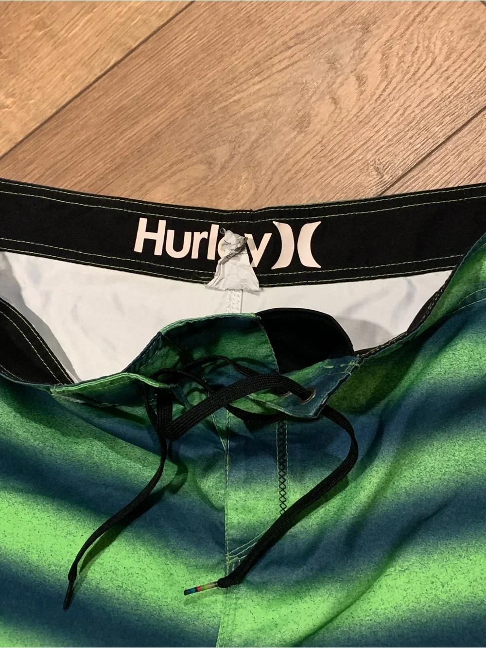 Hurley Men's Green and Teal Ombre Stripe Board Shorts